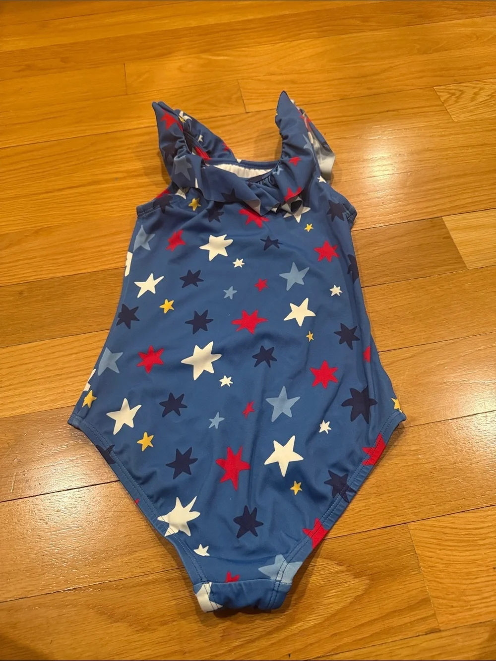 Hanna Anderson one piece patriotic star and ruffles straps size 8 .